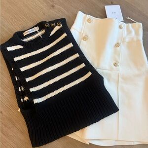 Dior Black and Creme  Striped Cowl Sweater 4 with high rise Dior Creme Shorts 36